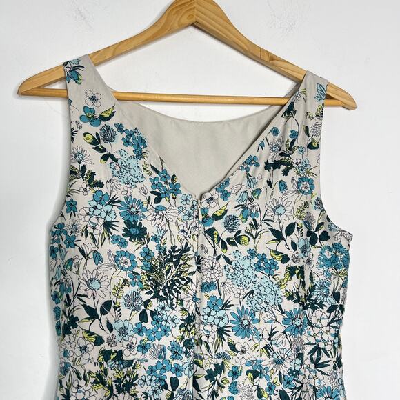 Loft Dress Womens 2 Blue Green Floral Knee Length A-Line Career Wedding Guest - Picture 4 of 10